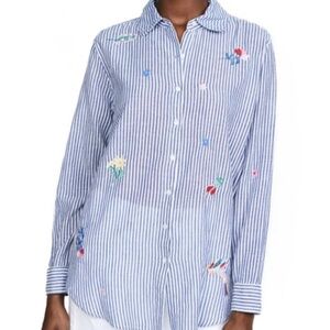 SUNDRY Floral Oversized Shirt In Blue/white